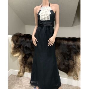 Vintage Style Silk Ruffles Halter Evening Dress
